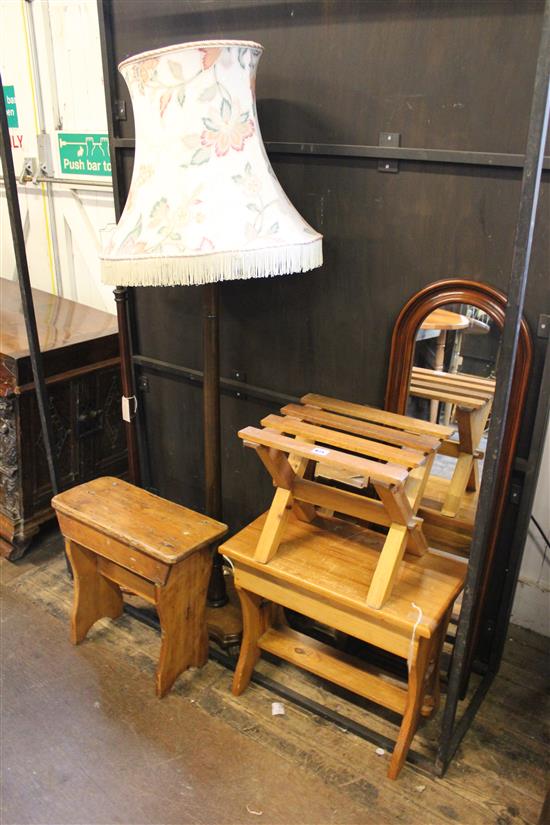 Three stools, 2 standard lamps and 2 mirrors
